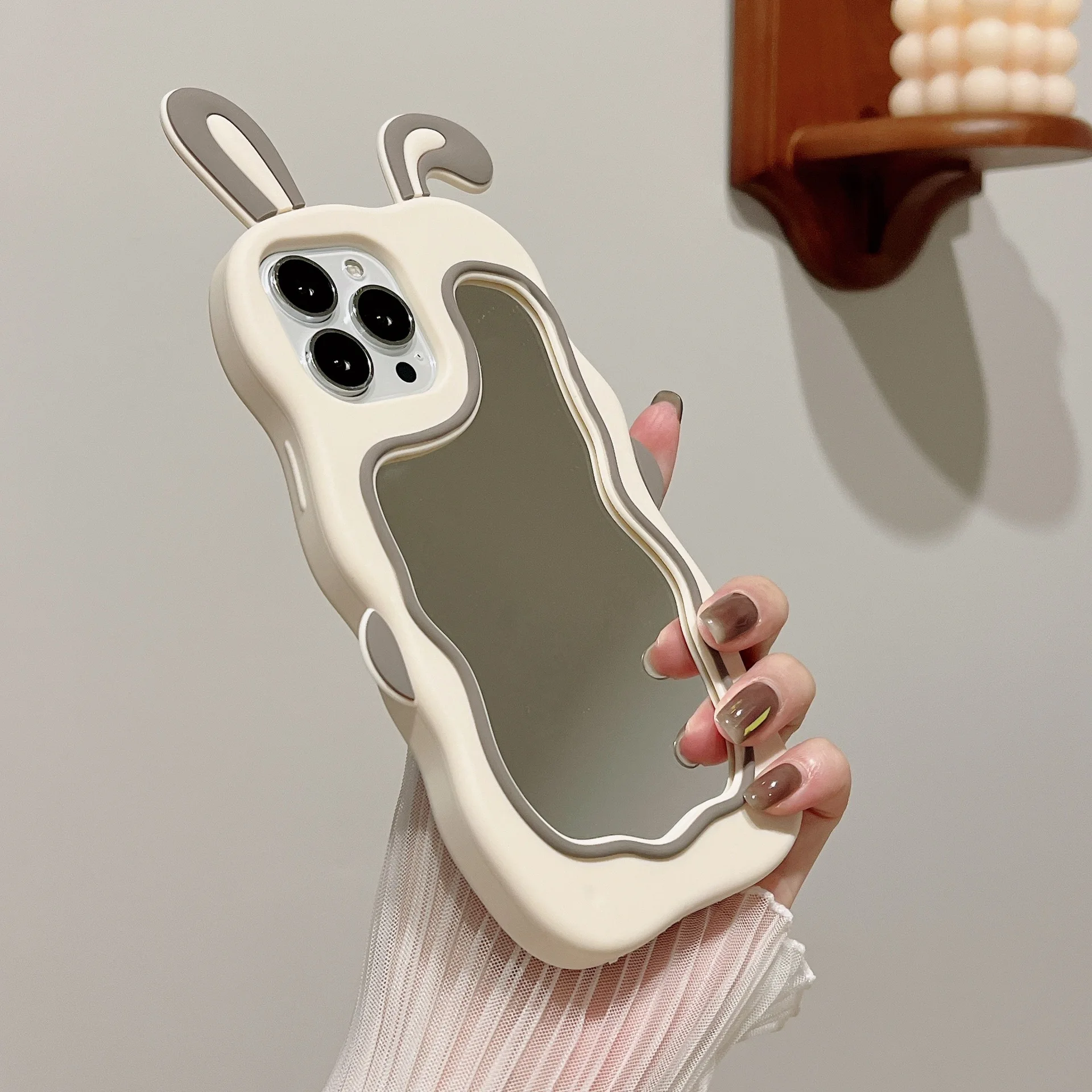 Cartoon Animals Cute Bunny Ears Silicon Mirror Mobile Cell Phone Case For Iphone 14 Pro Max
