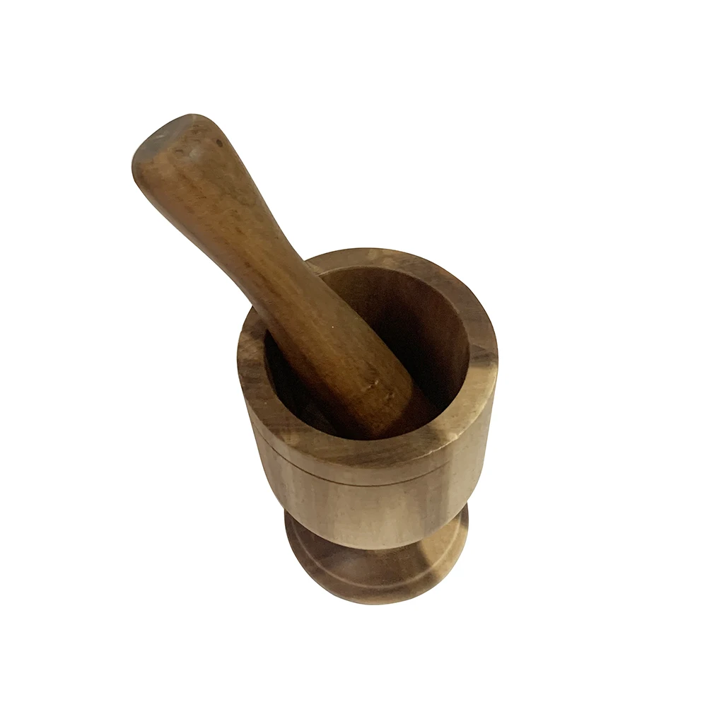 Acacia Wood Mortar and Pestle for Garlic Pepper Herb Spice Grinder Crusher Wooden Natural Bowl Cooking Seasoning Grinding