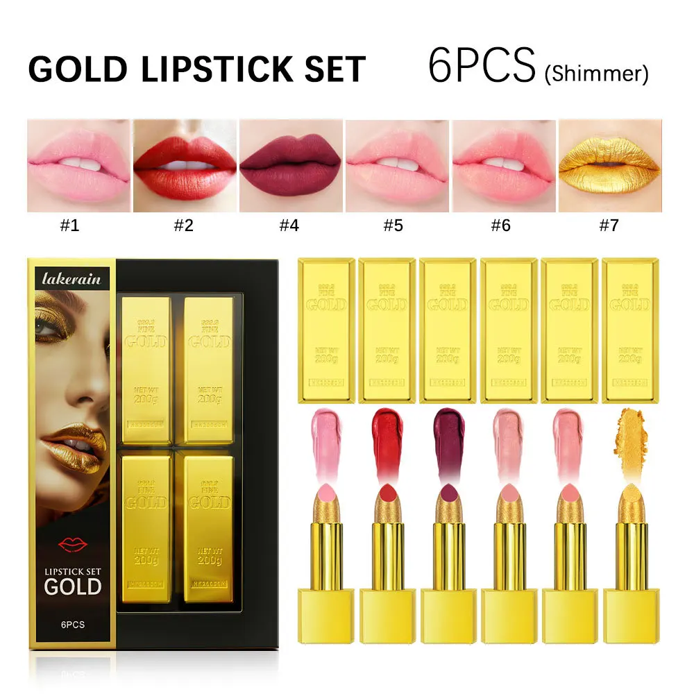 New Gold Fashion 7 Colors Cosmetics Lip Pretty Beauty Glitter Powder Lipstick