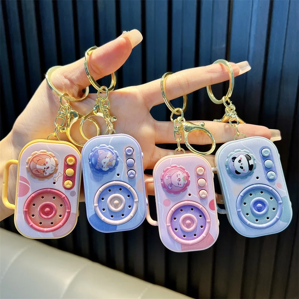 Music Recorders Music Box Keychain Cassette Recorder with Music Retro Tape Recorder Keychain Cartoon Animals