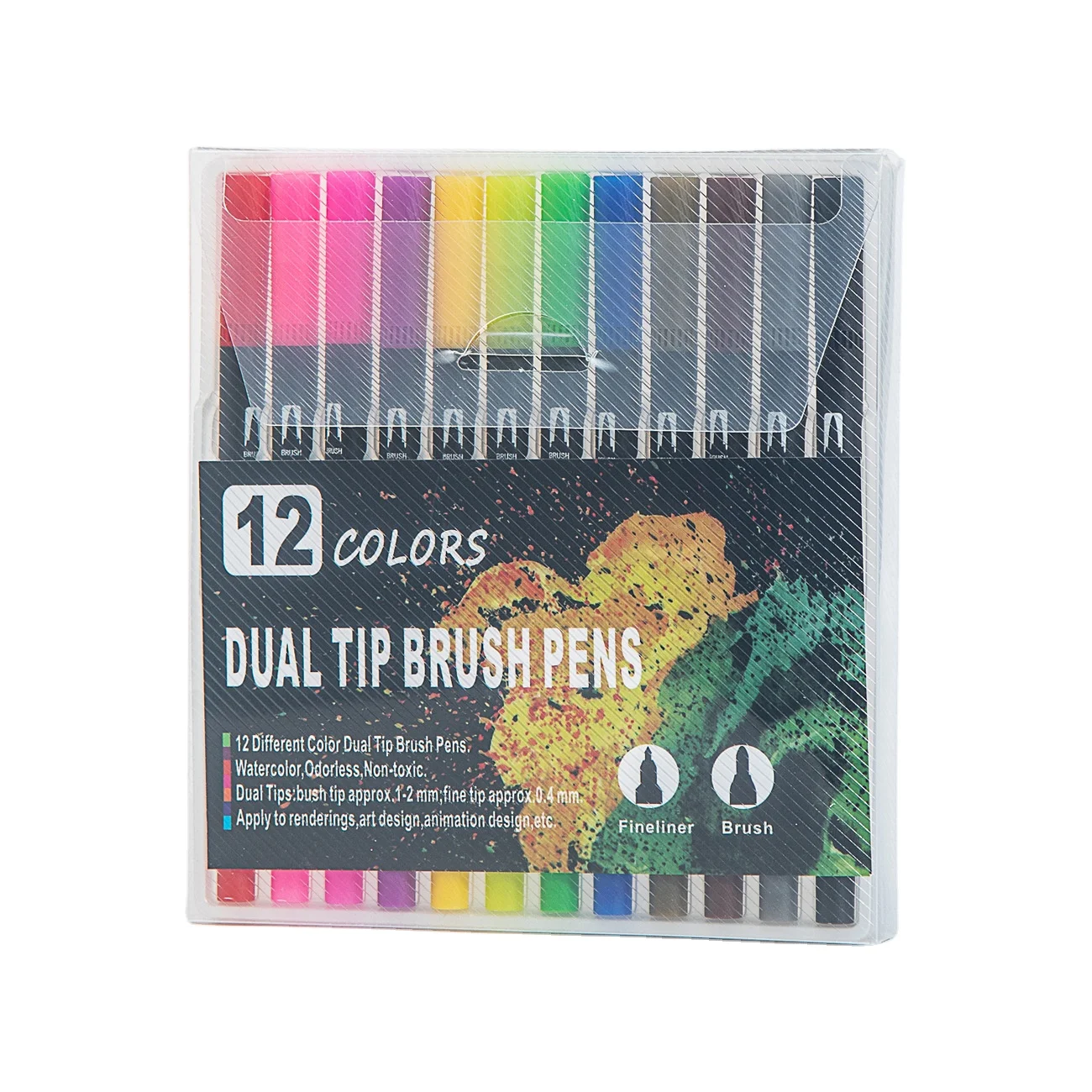 2024 New Design12 Colors Dual Tip Brush Pens Non Toxic Odorless Watercolor Fine Brush Tip Art Marker Pens