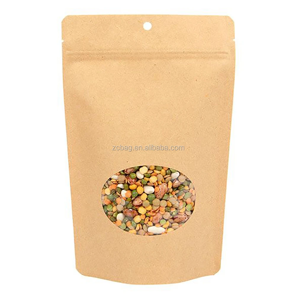 Kraft Paper Plastic PE Inside Moistureproof Pouch Doypack with Clear Window Storage Cashew Nut Packaging Food Pocket
