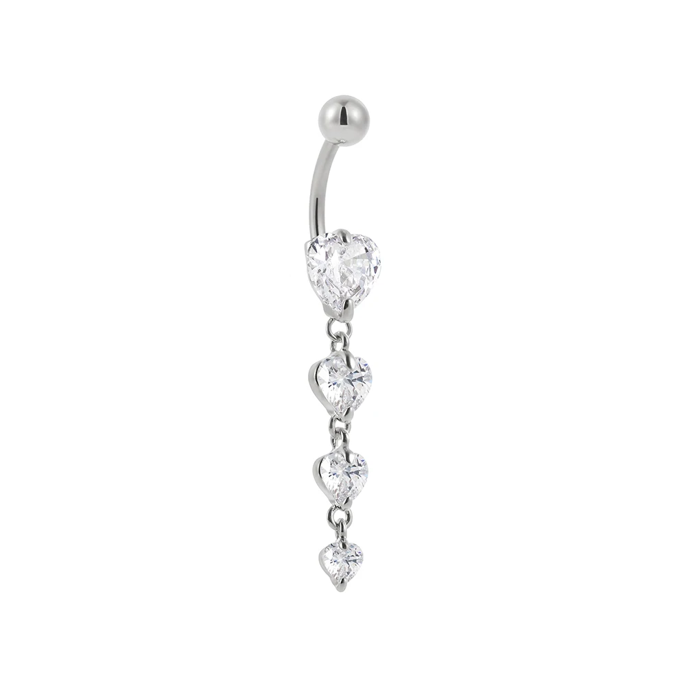 Superstar custom 316L stainless steel pendant belly button ring 4 white heart shaped zircon PVD navel body piercing jewelry