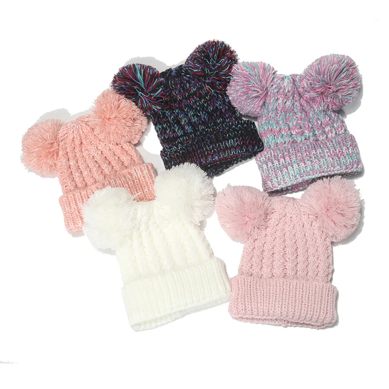 Casual 2-7 years old Baby Girls Winter Hats Wool Material Warm Head Kids Outdoor Caps with Plush Hair Ball
