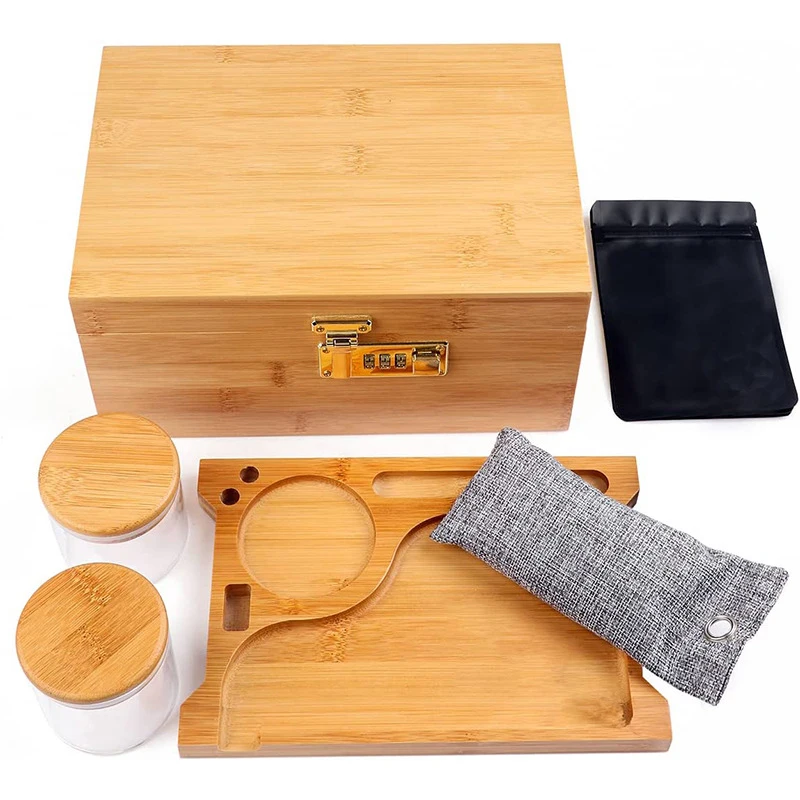Custom Logo Lockable Secret Stash Box Locking Bamboo Stash Box Lock With Rolling Tray Smoking Accessories Lock Wholesale