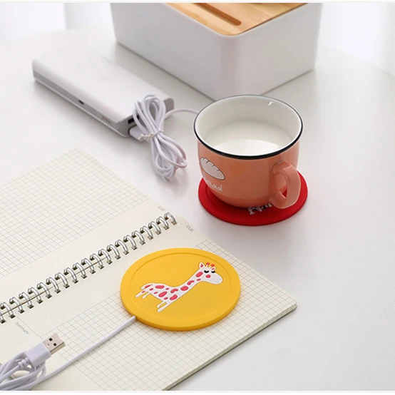 Cheap price three cartoon pattern red yellow blue thermal USB silicone cup warmer coaster for coffee and tea
