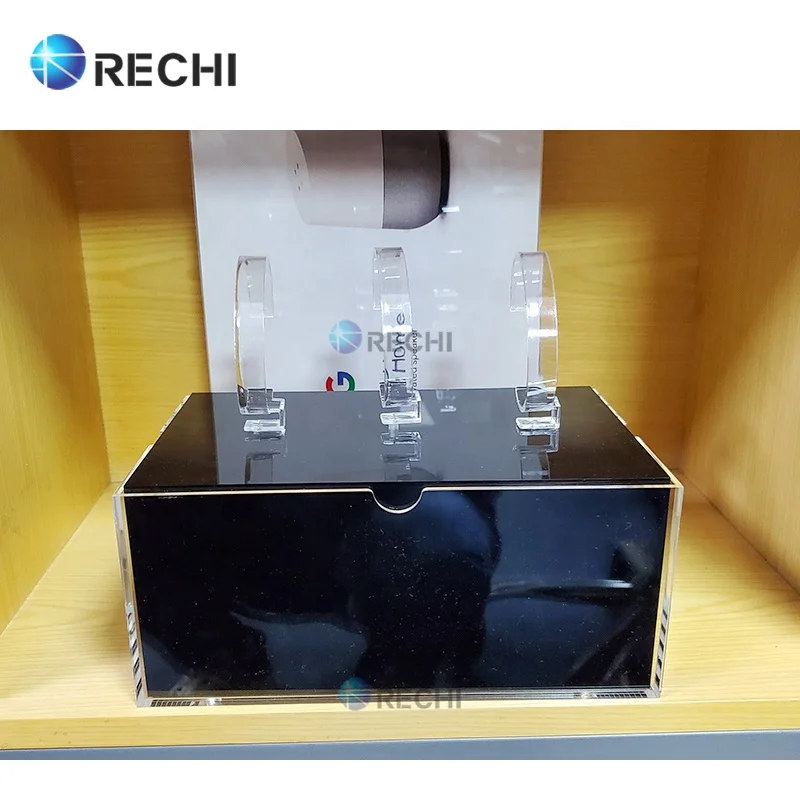 RECHI Custom Clear Acrylic Smart Watch Retail Display Stand Showcase For Three Luxury Wrist Watches Lucite Storage Display Box