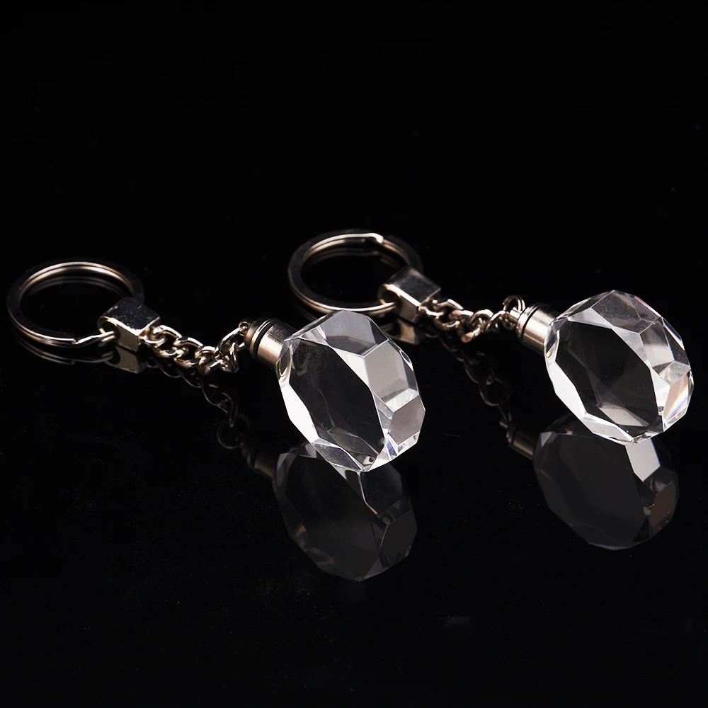 Wholesale Customized Laser Octagonal Crystal Keychain Personalized Blank Polygonal Crystal Keychain