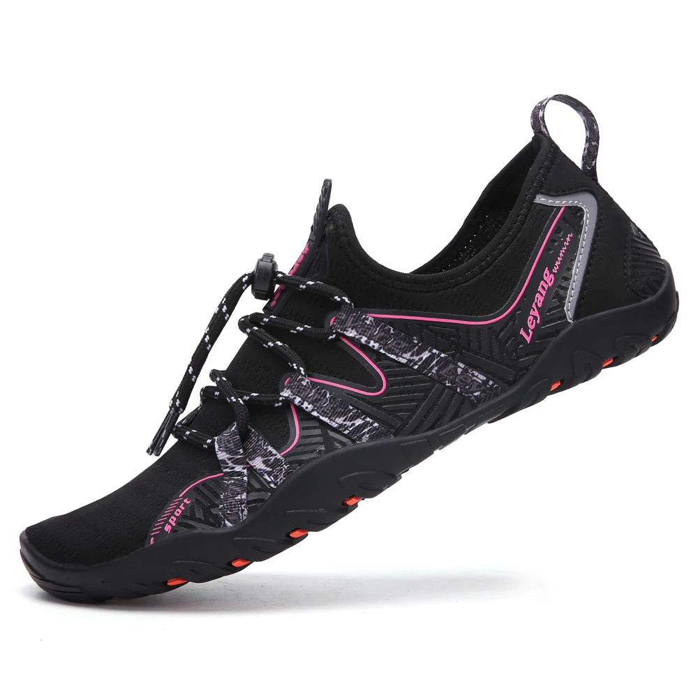 
Unisex Black and Plum Beach Aqua Water Shoes with Shoe Laces 