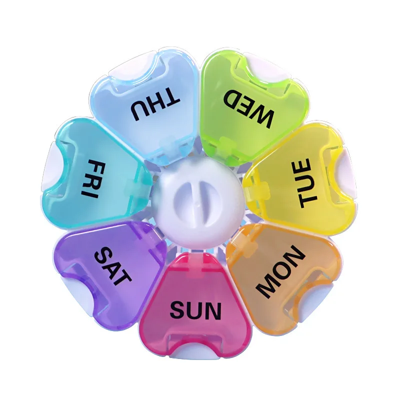 Wholesale Portavle Mini Slide Pill Box Pill Storage Case Fancy Circle Plastic Pill Organizer Box for A Week