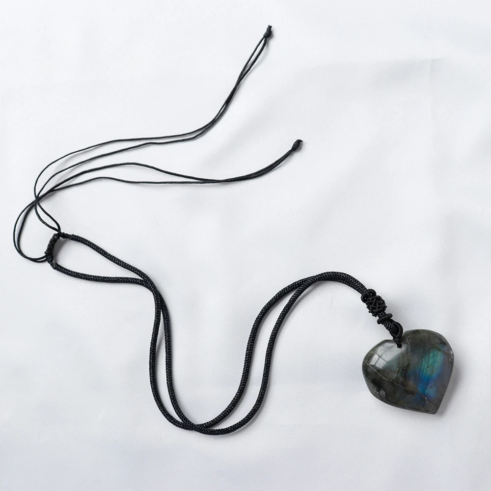 wholesale natural crystal labradorite heart shaped rough polished pendant love stone necklace crafts stone