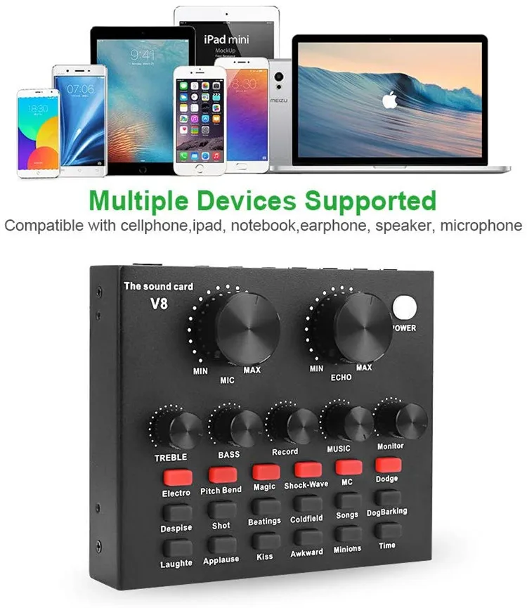 Original factory BT Mini Sound Mixer Board V8 Live Sound Card Voice Changer for Live Streaming