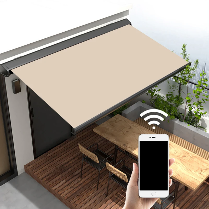 Custom Size Heavy-Duty Aluminum Retractable Outdoor Sunshade Full Cassette Motorized Awning Electric Use