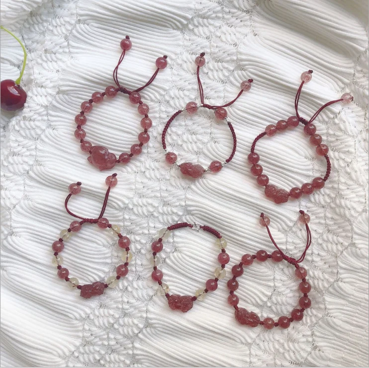 Strawberry Quartz PI Xiu Bracelet Natural Stone Strawberry quartz Fox Bracelet Jewelry  for Men and Women