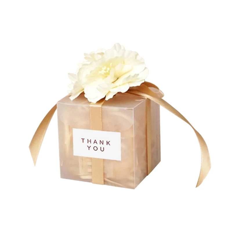 Ruizhuo Candy Boxes PVC Transparent Wedding Favors and Gifts Box Square Flower Ribbon Romantic custom Packaging Box Party