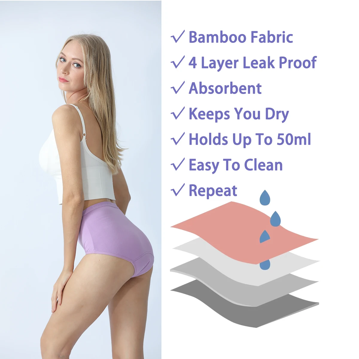 Wholesale period culotte classic panties bamboo fiber 4 Layer Leak proof apparel teens menstruation absorbent underwear