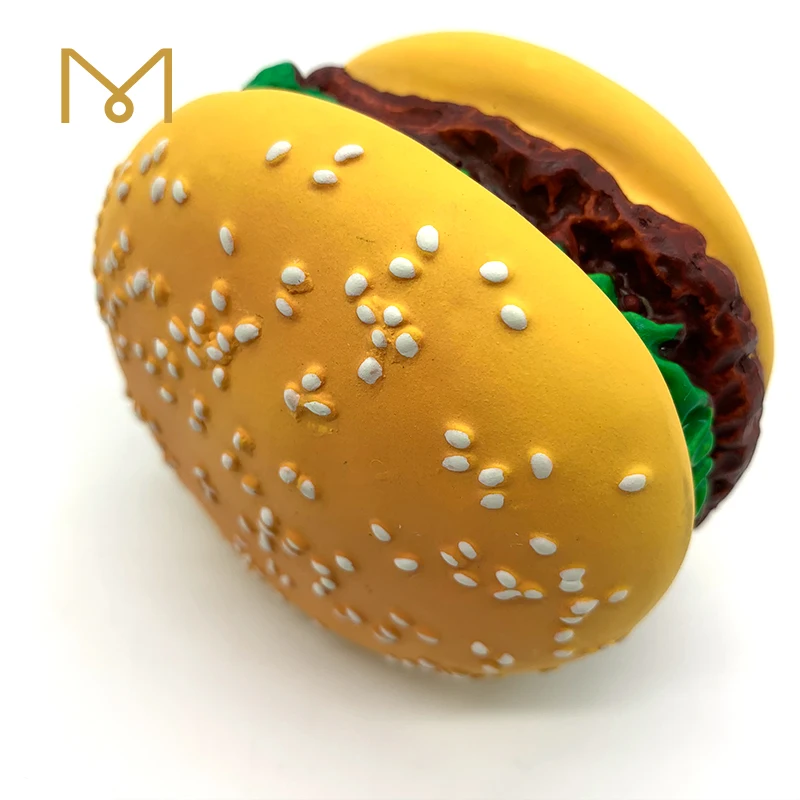 Promotion Eco friendly Squeaky Burger Bread Pet Cheeseburger Food Latex Rubber Dog Toy Free Sample