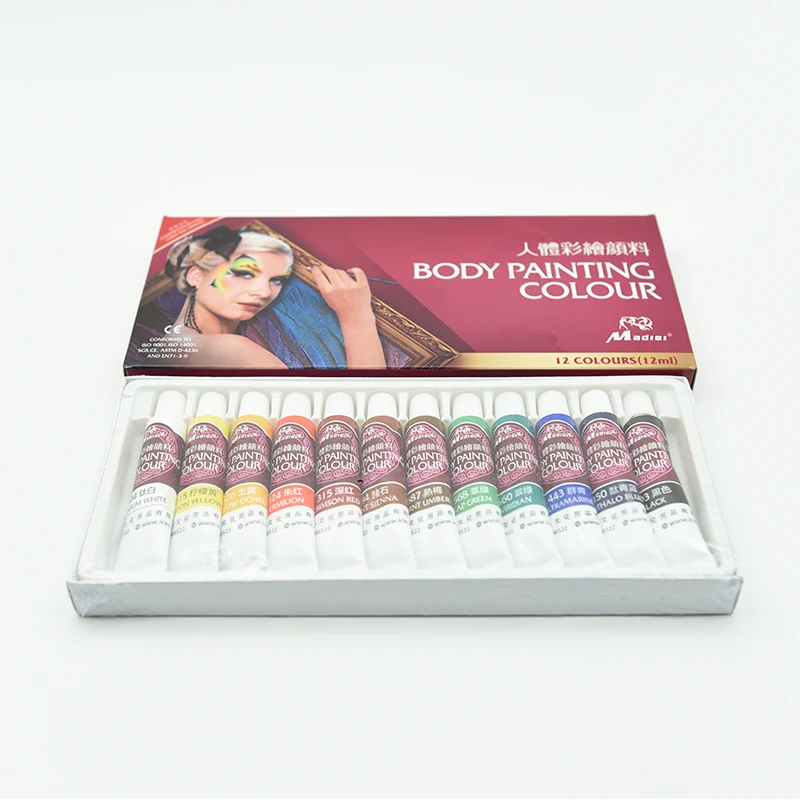 Madisi профессиональная художественная краска для тела 12 цветов 12 мл набор