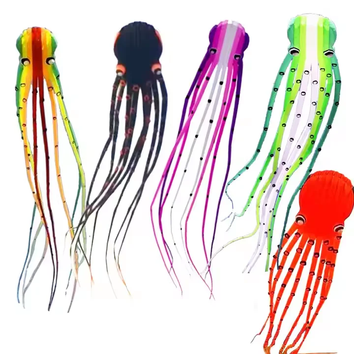 Large 3D Octopus Kite with Long Tail Easy-to-Fly Nylon Kites Flying for Kids for Outdoor Sports and Beach Flying Toys