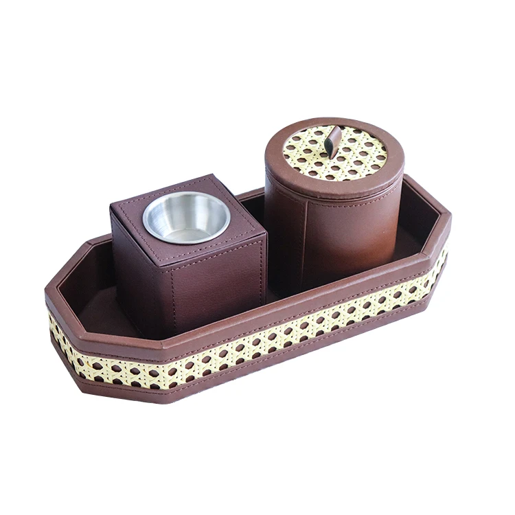 Rattan round incense burner with tray