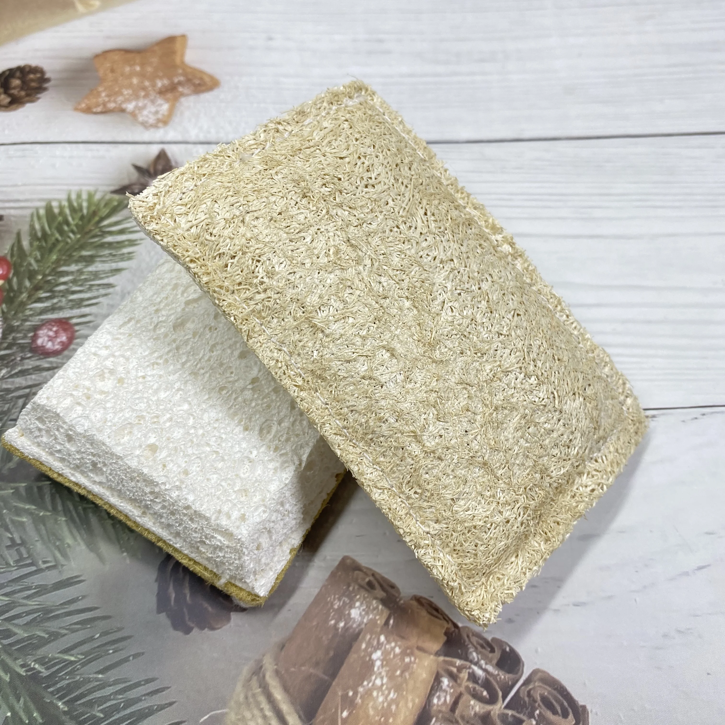 Оптовая продажа, экологически чистые многоразовые кухонные губки Luffa для мытья посуды, натуральная губка Loofah