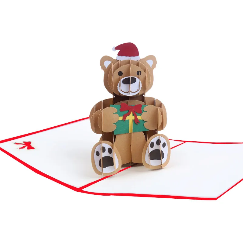 New Arrival Paper Craft Personalized  Lovely Bear 3d Pop Up Christmas Cards  For Kids with Envelope