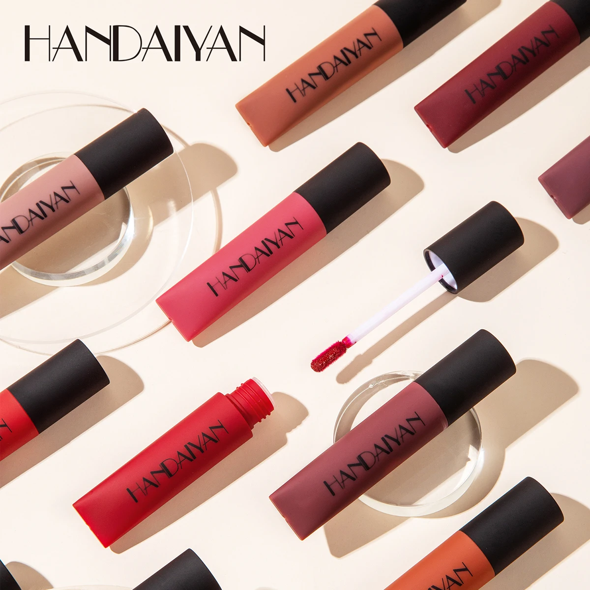 Handaiyan Matte Liquid Makeup Red Velvet Air Lip Glaze Waterproof Easy Wear Lipgloss Lasting Lip Tint Nude Matte Lip Gloss