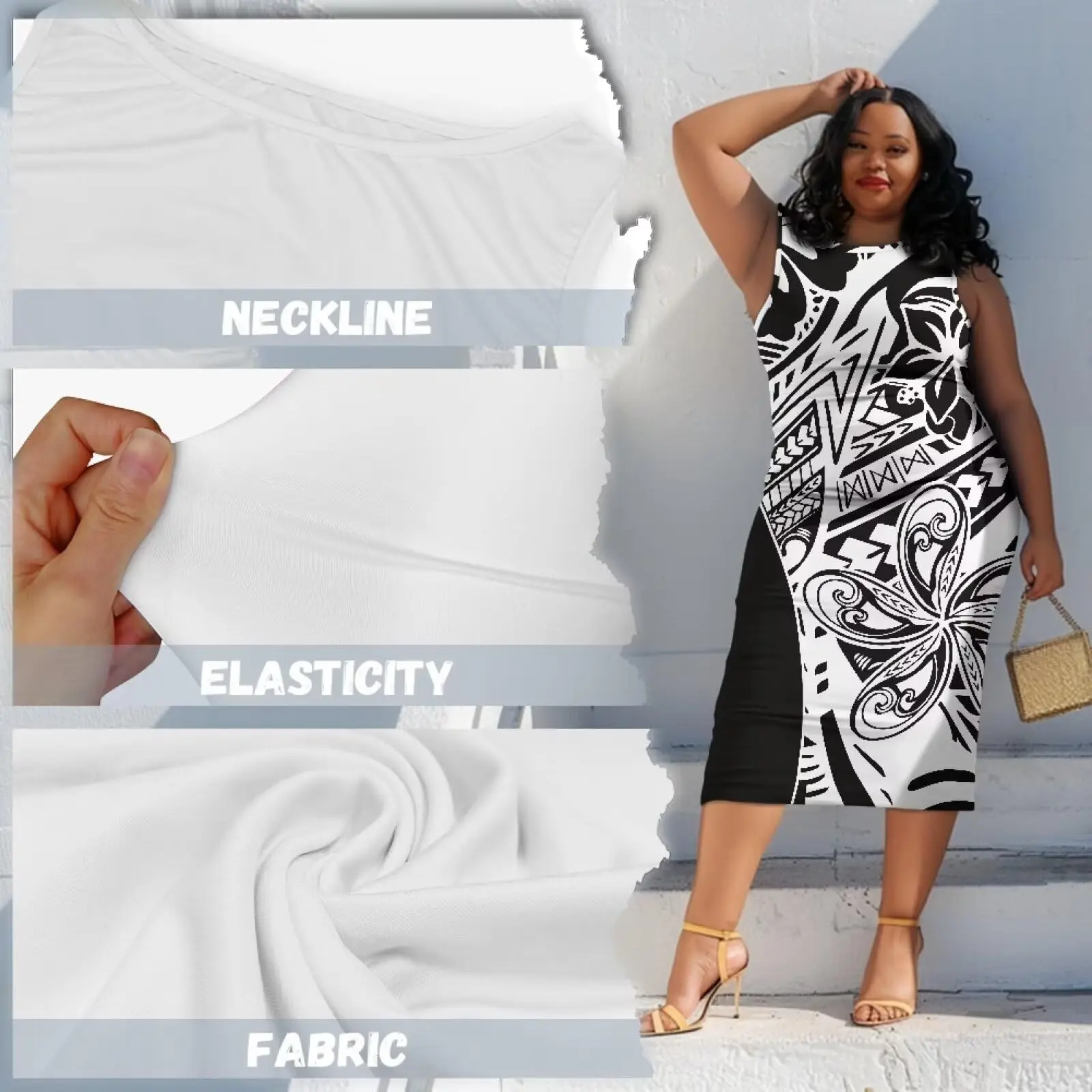 custom Puakenikeni samoan classic pattern suspenders plump women white party sundress