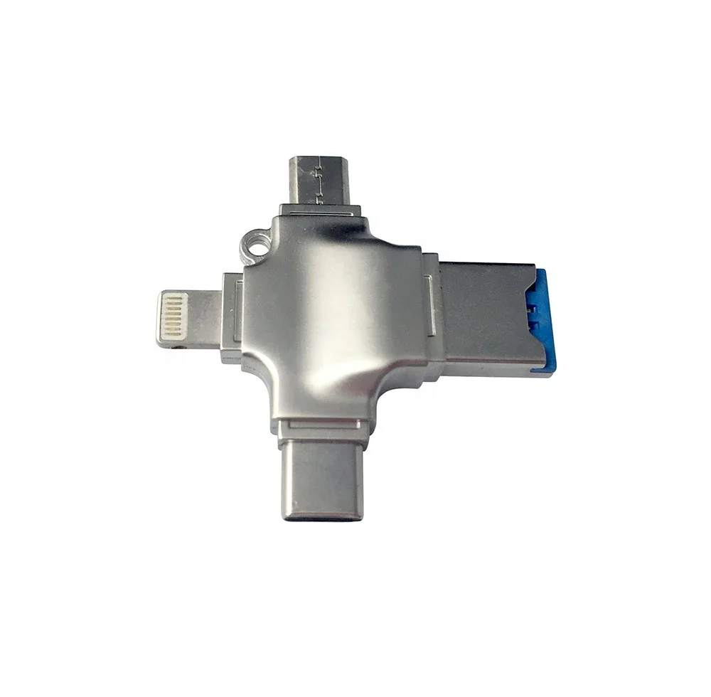 
4 In1 Silver Personalizado Hot Selling USB 3.0 2.0 Otg Pendrive Stylish Data Storage External Memory For Iphone Android 