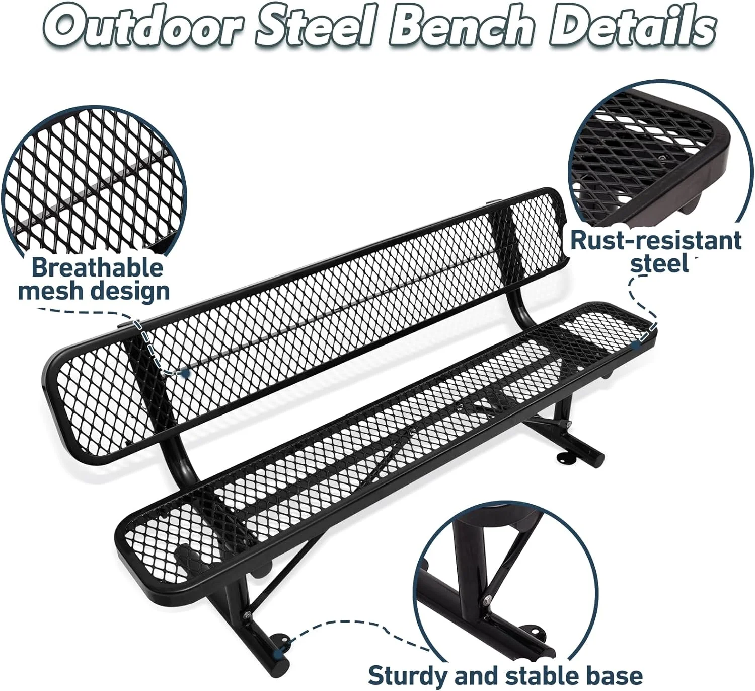 outdoor furniture 6 feet 8 feet expanded metal backrest bench public park steel bench seat perforated outdoor metal  bench
