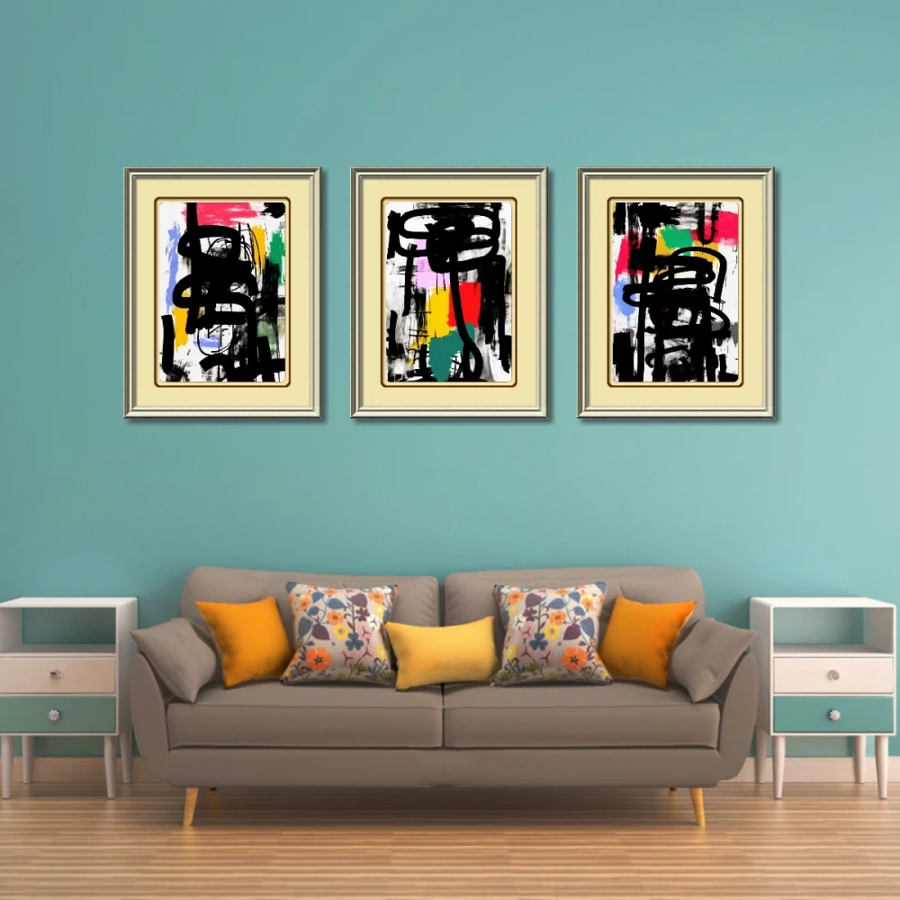 European Modern Simple Abstract Art Print Custom Decorative Painting for Living Room Colorful Canvas with Digital Medium