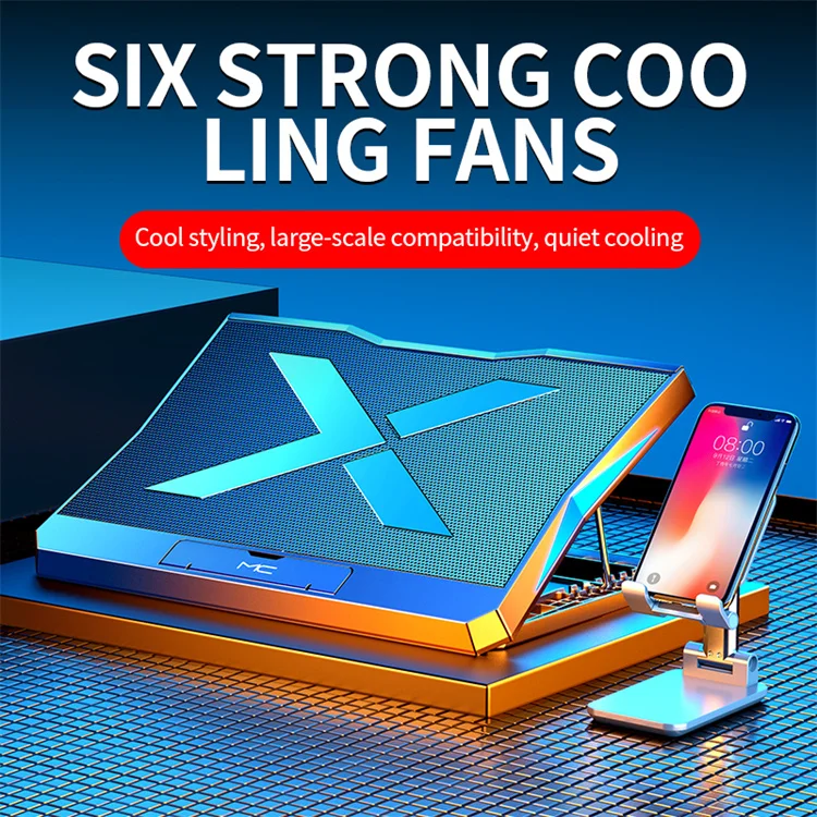 MC 6 fans cooler height adjustable foldable black notebook rgb cooler stand cooling pad laptop fan for 12-16 inch