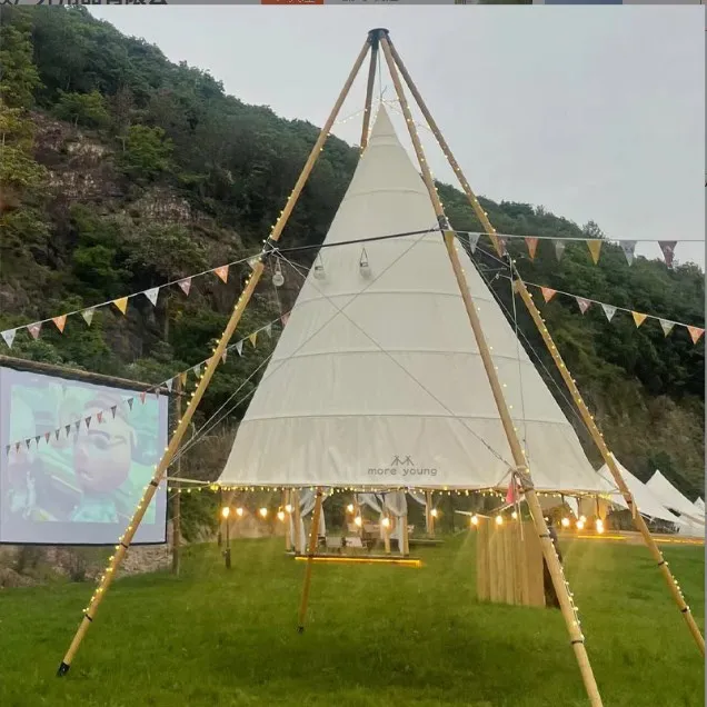 Outdoor luxury white pyramid wedding party tent glamping bamboo tipi tent christmas festival tents for sale