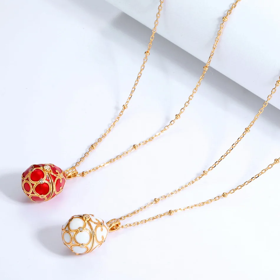 Women Fashion Jewelry Hand Enameled Easter Day Russian Style Faberge Egg Necklace Pendant