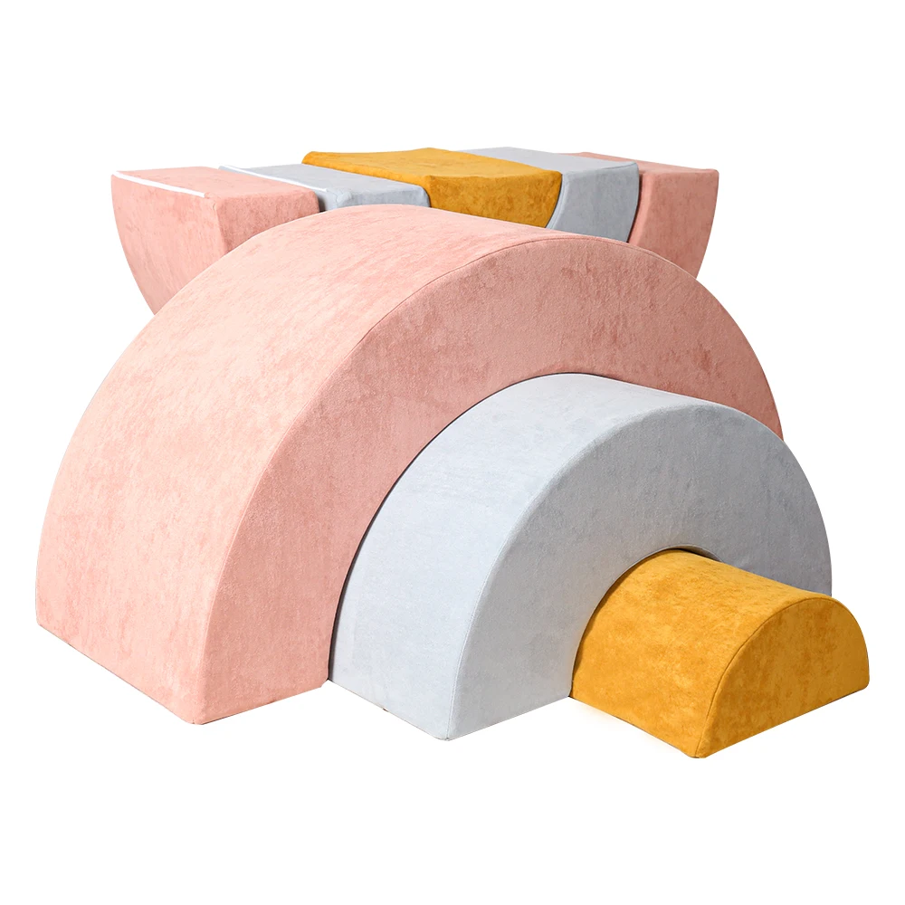 Foam Kids Play Couch Colorful Rainbow Shape Kids Play Games Nugget Couch Foldable Indoor Modular Kids Sofa