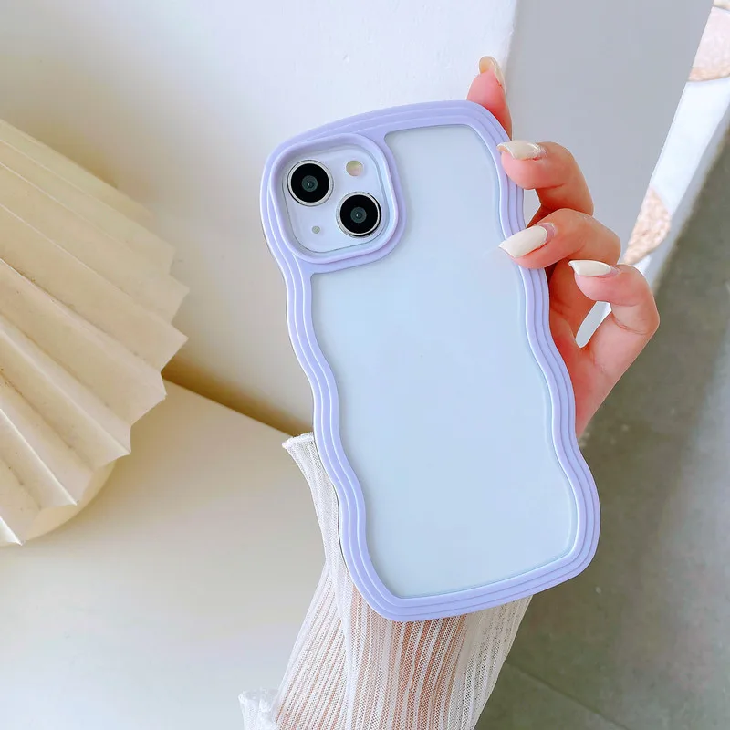 Кривая волна рамка ярких цветов в Корейском стиле чехол для мобильного телефона для iPhone 14 13 12 11 Pro Max X XR XS Max прозрачный противоударный Симпатичные мягкие тканевые чехлы