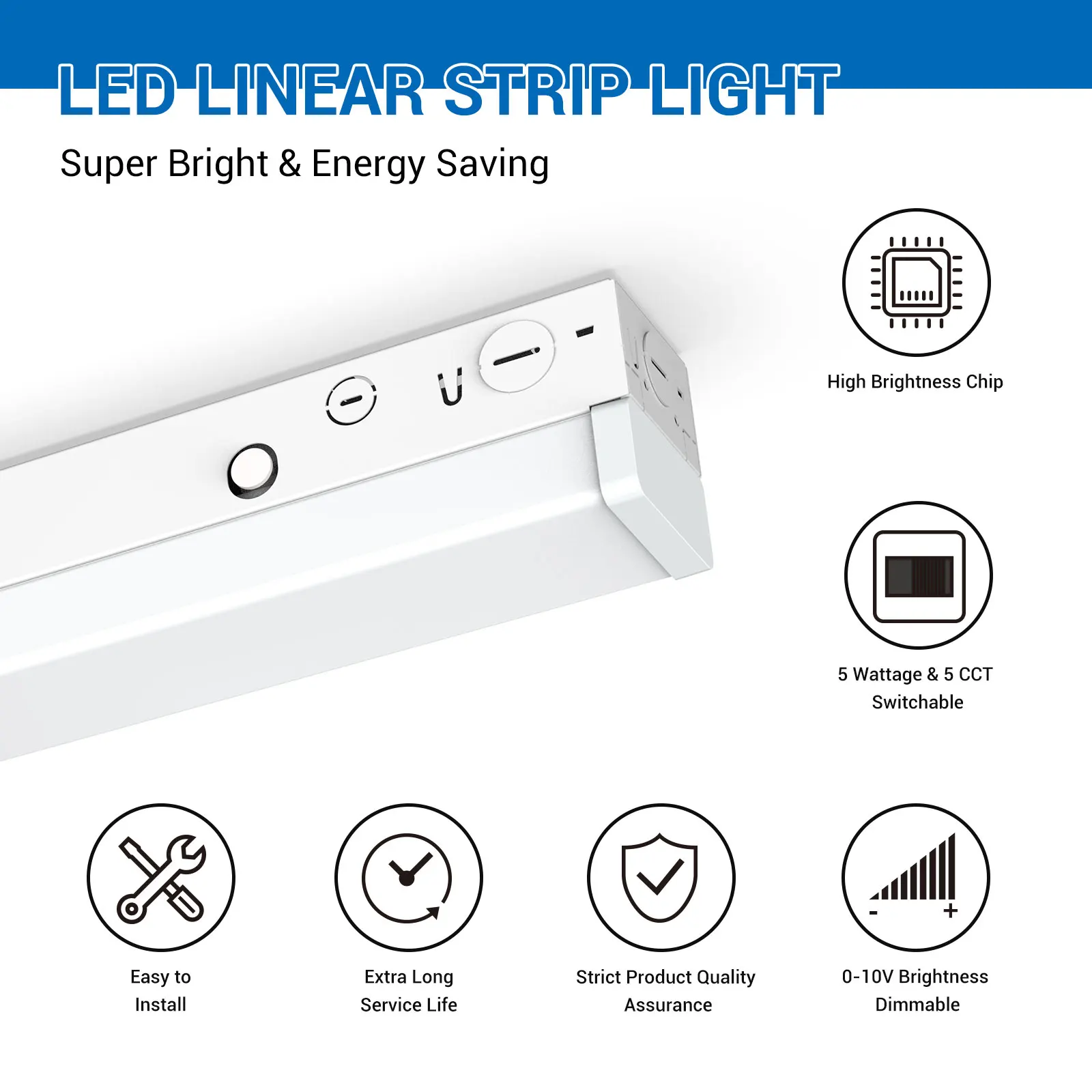 NEW 1200mm led strip lights for indoor low price 4ft 0-10V dimm linkable led linear batten light 120-277V  25W 30W 35W 40W 50W
