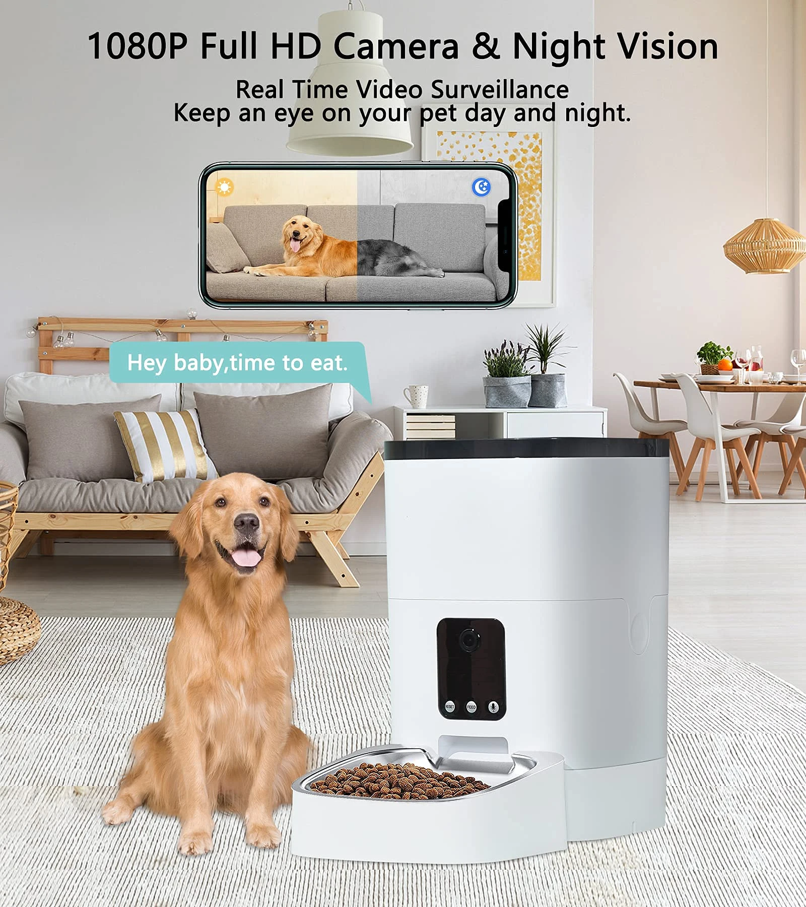 Smart Phone APP Control 2.4G WiFi Enabled 6L Automatic Pet Feeder with HD 1080P Camera