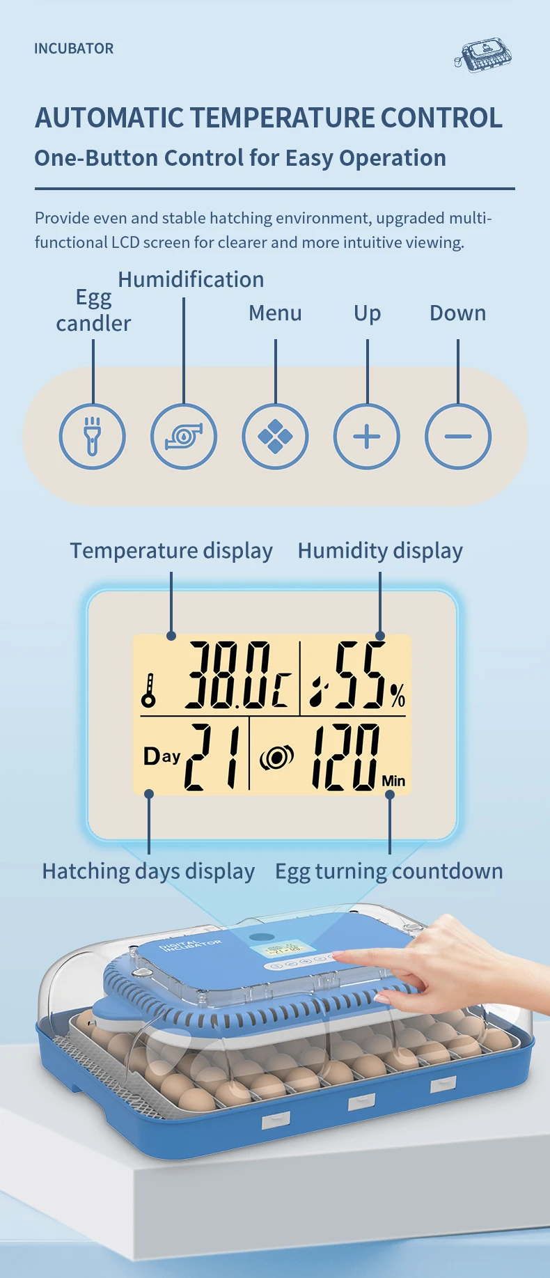 Dual Dower Supply Automatic 70 High performance automatically turning egg 70 eggs incubator