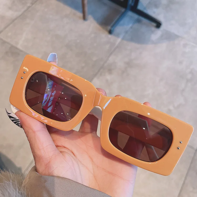 Vintage Small Square Rivet Sunglasses For Women New Luxury Brand Candy Color Orange Red Gradient Sun Glasses Female 2022 Shades