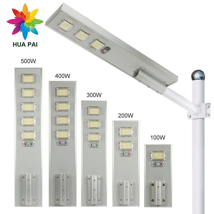 HUAPAI New Design  Modem Street Lamp Integrated 100 200 300 400 500 W Outdoor All In One LED Street Solar Lights
