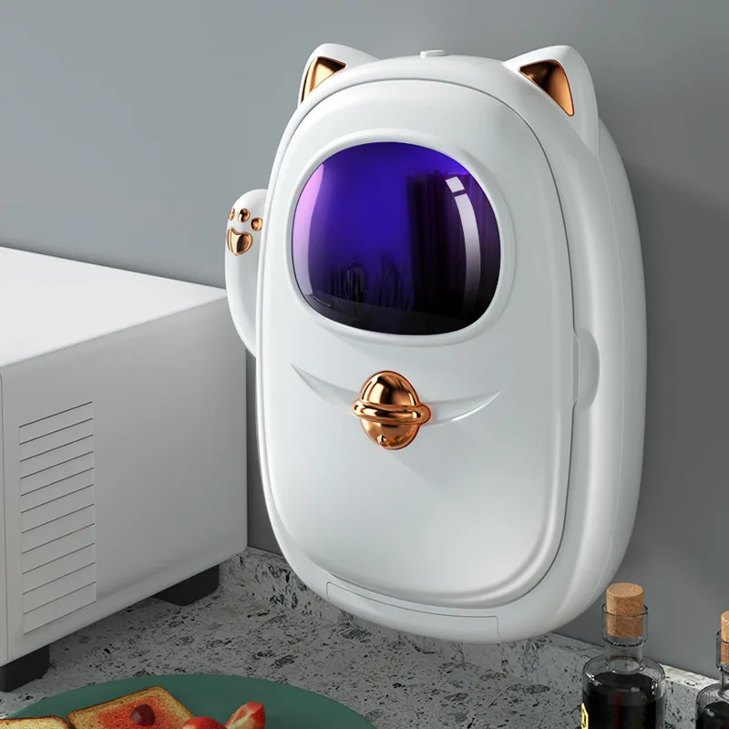 Ultraviolet Rays Disinfect Wall Mounted Dust Proof Plastic Cat Storage Rack Cutlery Holder For Restaurant Kitchen