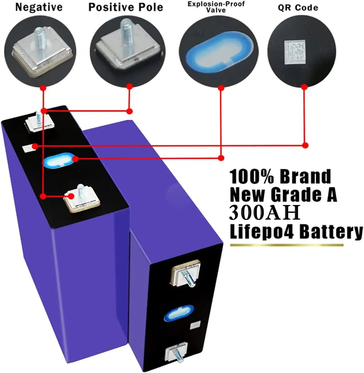 4PCS Grade A 6000+ Deep Cycle LiFePO4 Battery Cells with QR Code, Lithium Iron Phosphate DIY 12V 24V 48V Battery Pack for Solar