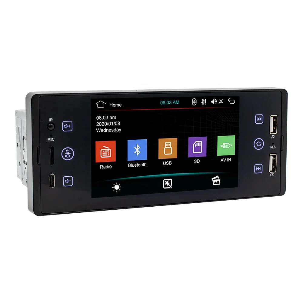 Model SWN-150 HD IPS Screen 1Din Stereo Video RCA Audio BT 5.0 USB Fast-charging TF FM Aux-in Multimedia Car Radio MP5 Player