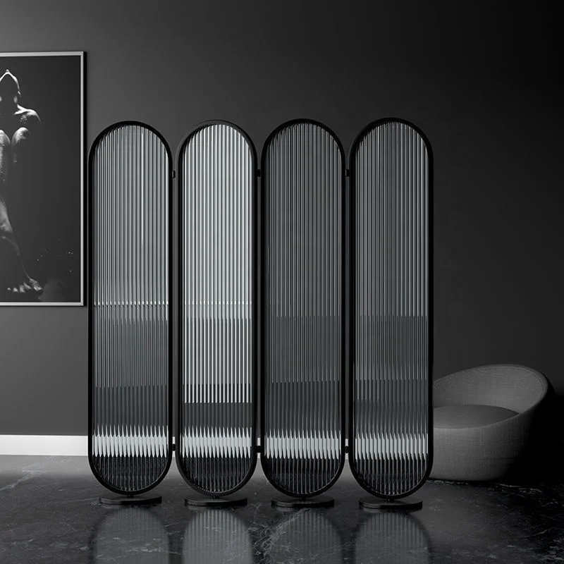 Japanese Style Changhong Glass Black Frame Folding Screen Partition Room Divider