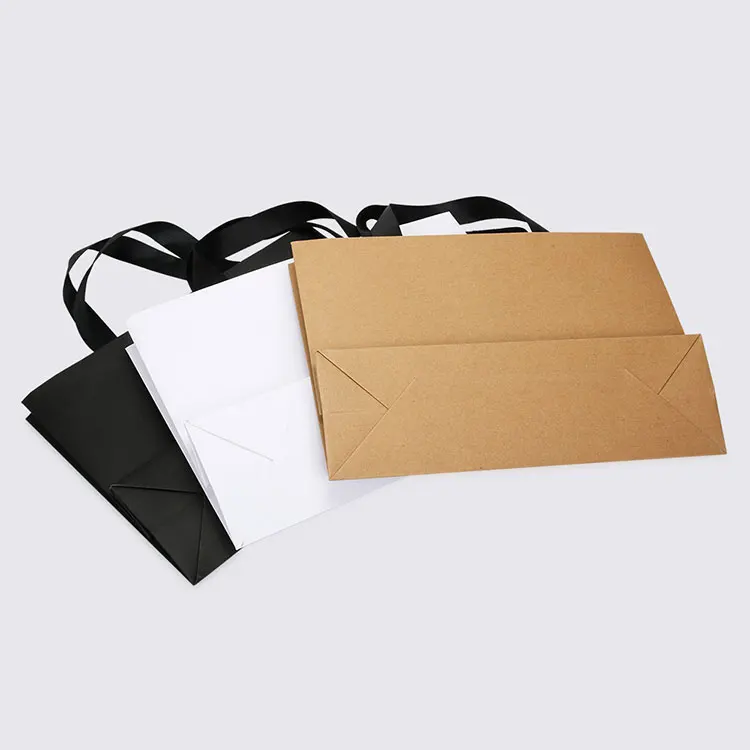 High Quality Shopping Bag Custom Logo White Black Brown Kraft Paper Gift Bag