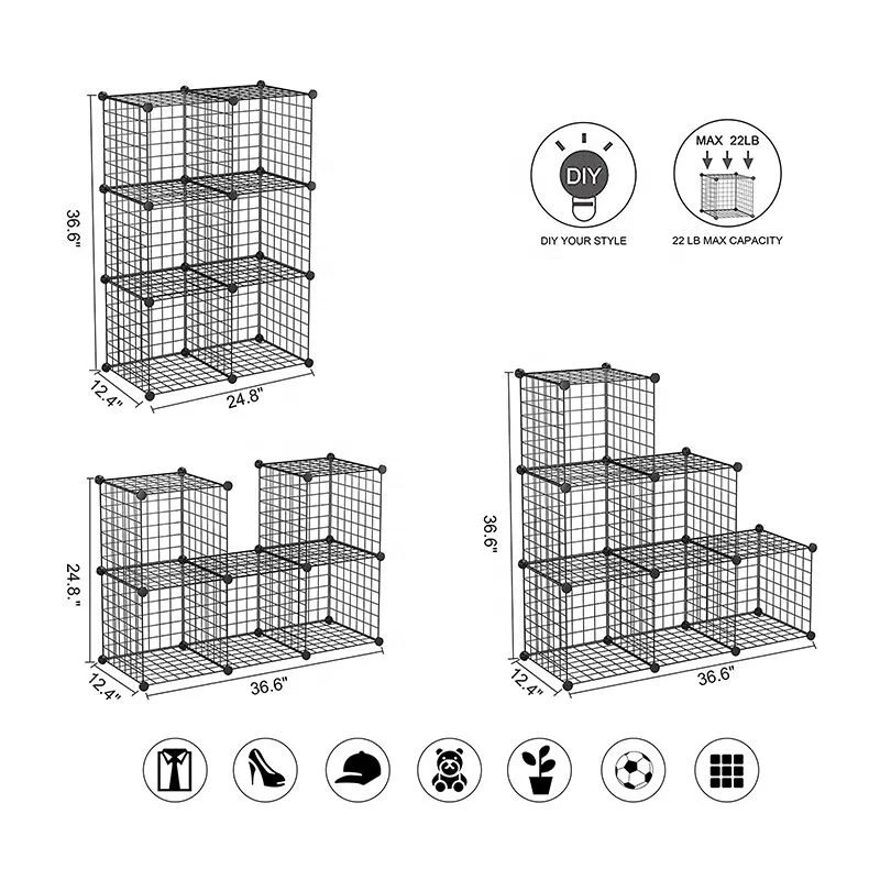 Metal Wire Storage Cubes, Metal Grids Book Shelf Modular Shelving Units 6 Cubes Closet Organizer for Home, Office.kitchen