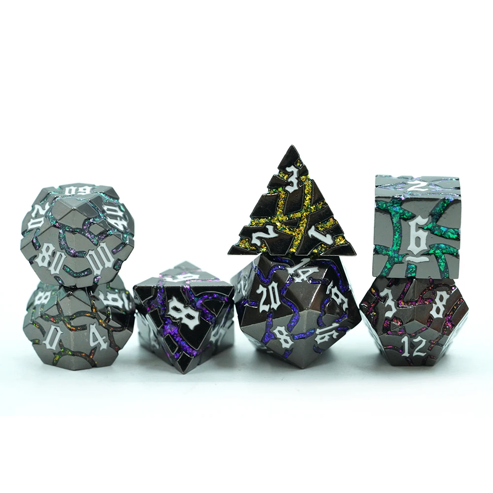 Metal Polyhedral RPG Board Games Role Play Dungeons and Dragons Dice Set with colorful Glitter mica stripe