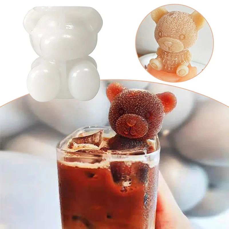White cute animal 3d food grade molds silicone ball ice cream cube teddy bear ice mold