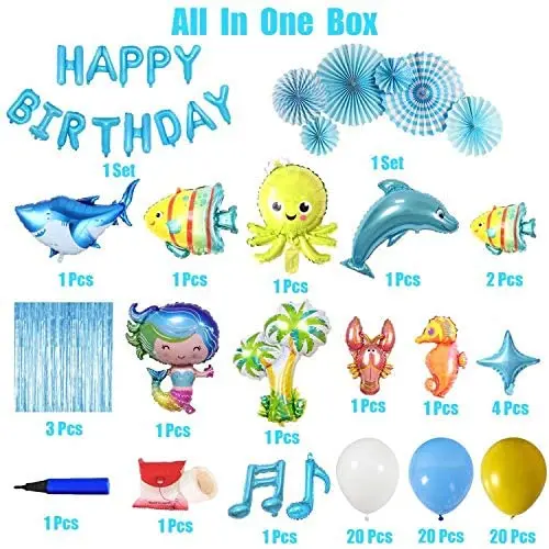 Sea animal theme birthday party decoration children blue background shark and dolphin balloon birthday party supplies